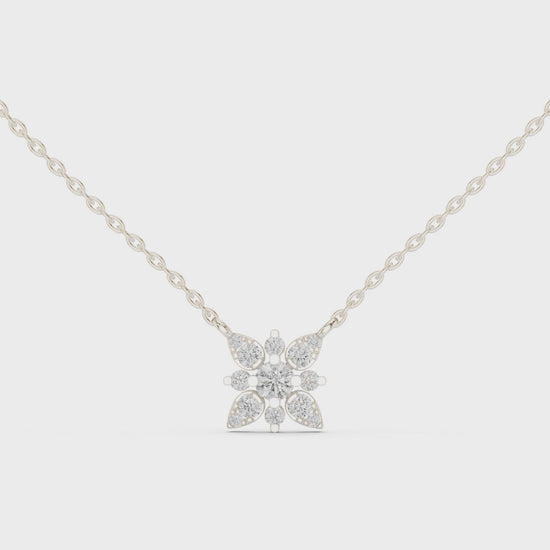 Floral marquise diamond pendant necklace with round brilliant centre stone
