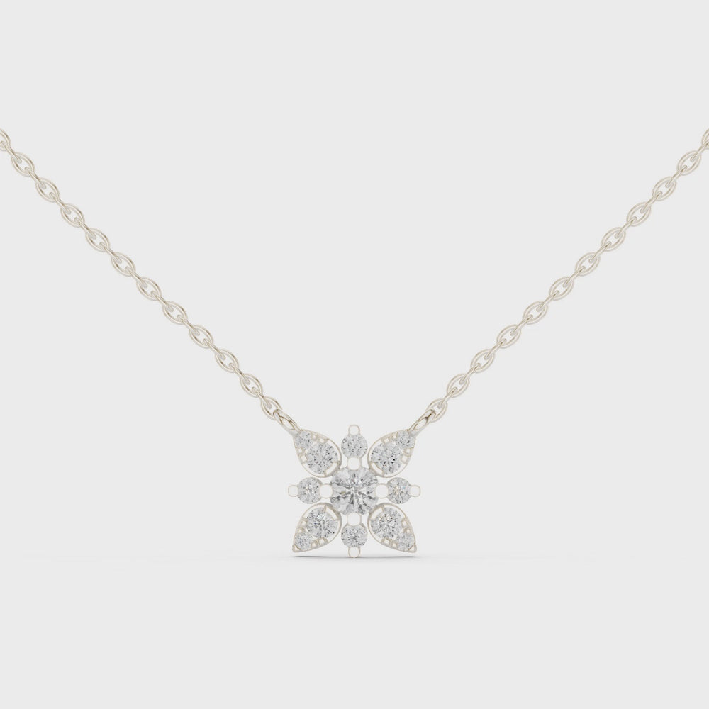 Floral marquise diamond pendant necklace with round brilliant centre stone