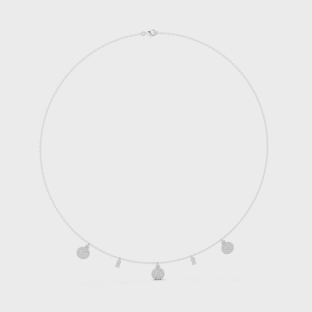 Multi charm pave diamond station necklace with oval and marquise drop accents