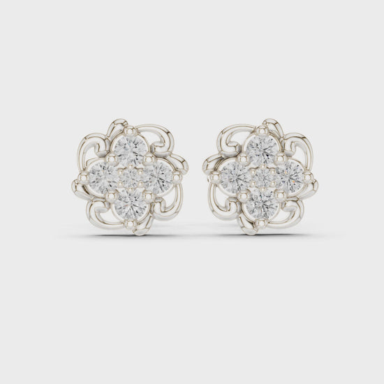 Floral filigree cluster stud earrings with intricate scrollwork detailing