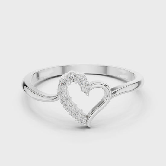 Open heart ring with half studded outline and polished slim band