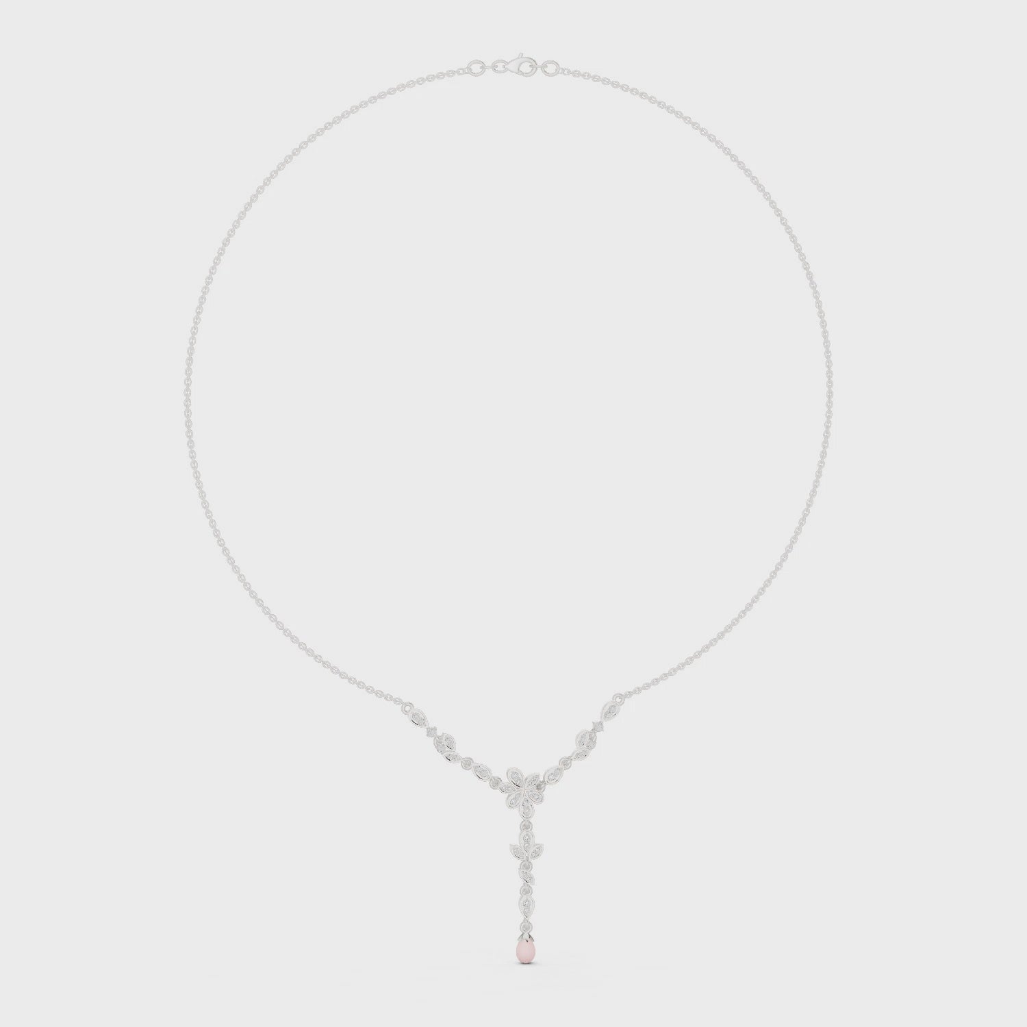 Floral marquise diamond necklace with pink gemstone drop pendant