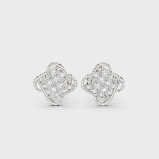 Evergreen diamond stud earrings with cluster wing design and push back setting