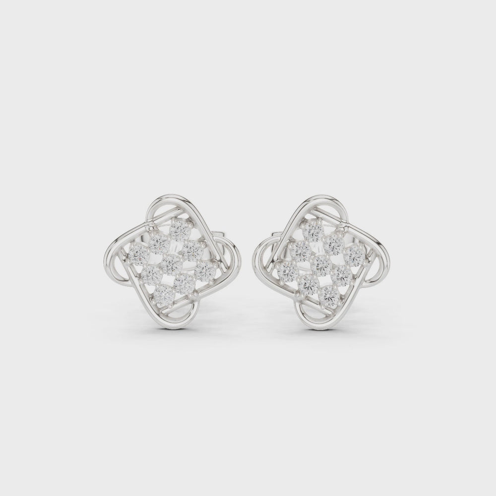 Evergreen diamond stud earrings with cluster wing design and push back setting
