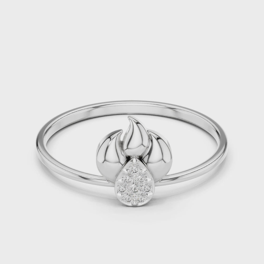 Pear drop flame Ring with sculpted petal top and pave teardrop centre