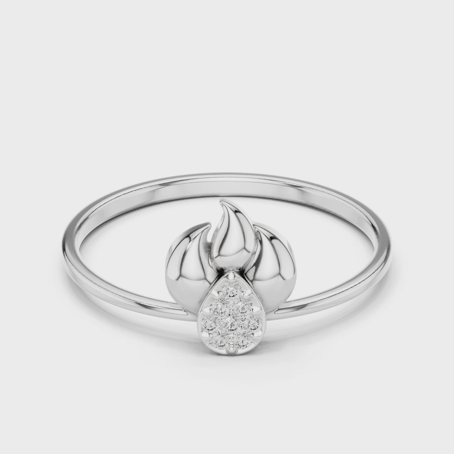 Pear drop flame Ring with sculpted petal top and pave teardrop centre