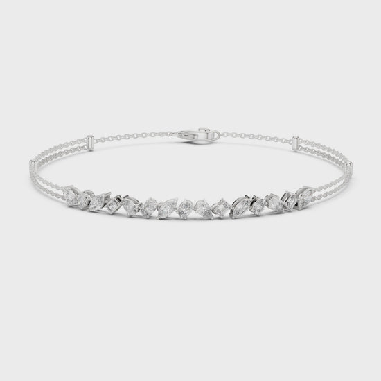 Double strand marquise chain bracelet with mixed cut stone centre detailing