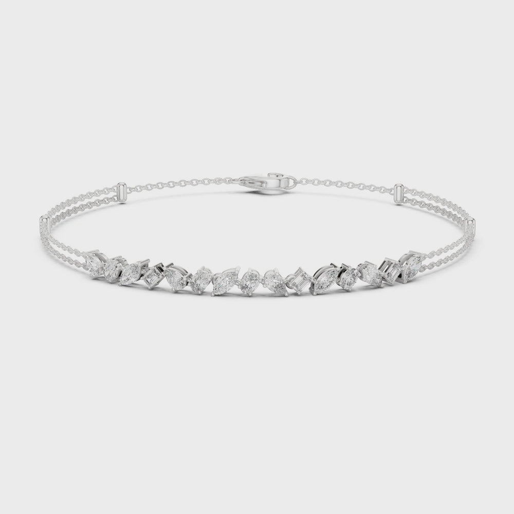 Double strand marquise chain bracelet with mixed cut stone centre detailing