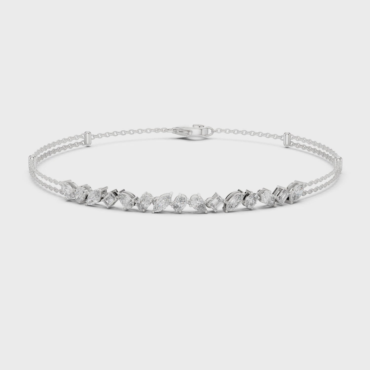 Double strand marquise chain bracelet with mixed cut stone centre detailing