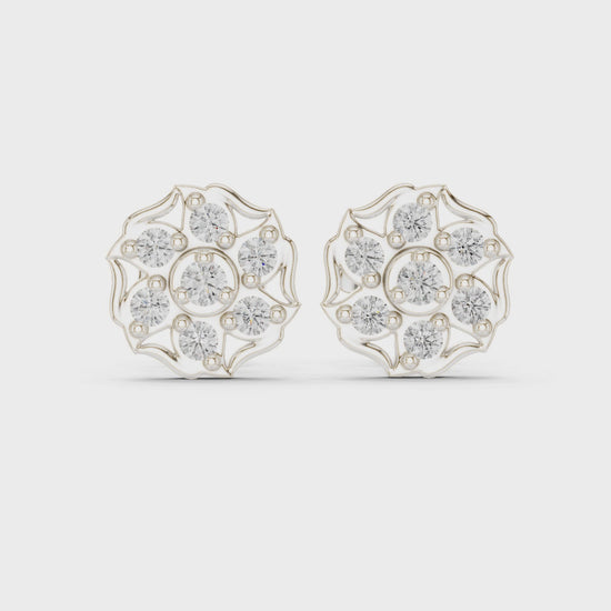 Lotus shaped cluster stud earrings with scalloped edge detailing