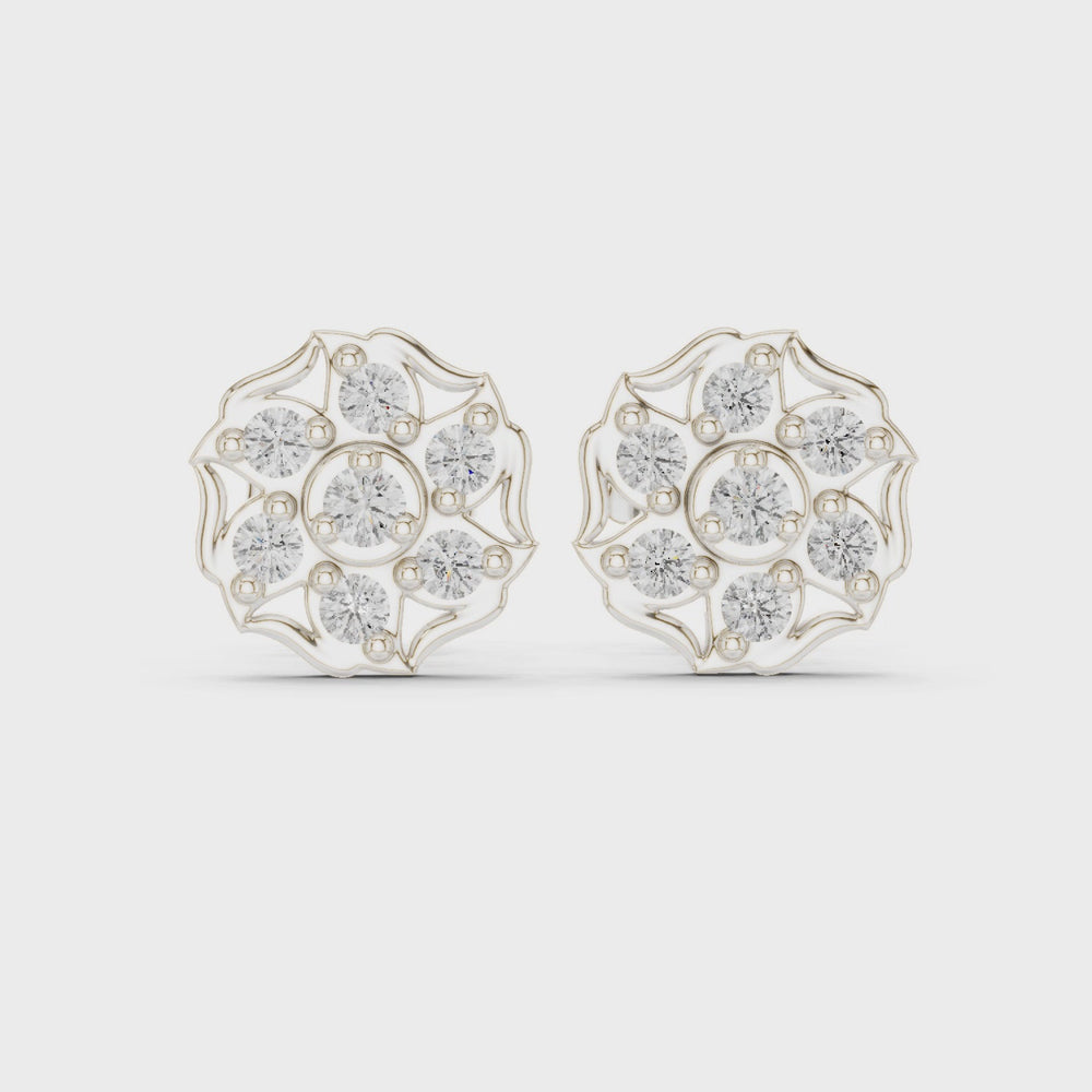 Lotus shaped cluster stud earrings with scalloped edge detailing