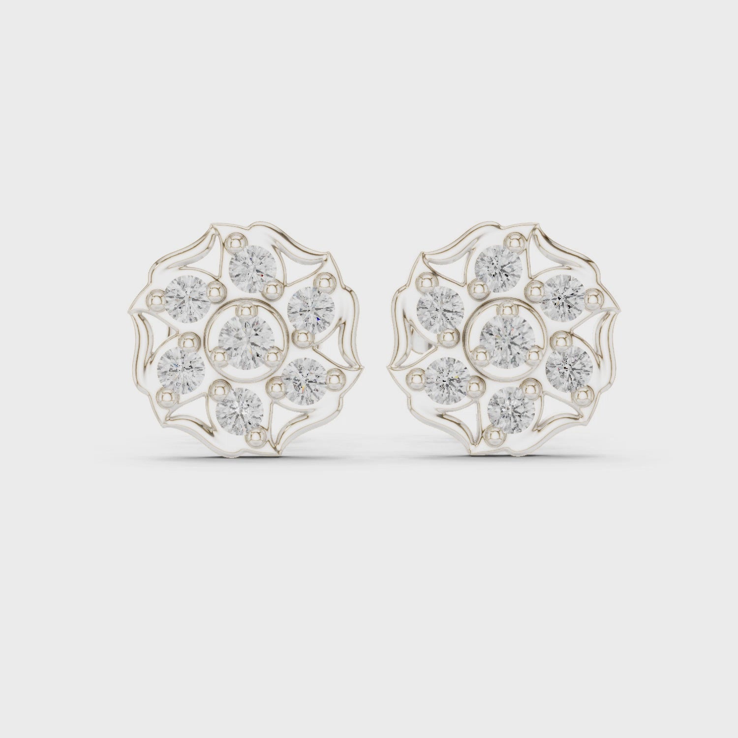 Lotus shaped cluster stud earrings with scalloped edge detailing