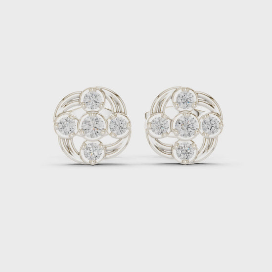 Floral swirl stud earrings with open lattice detailing