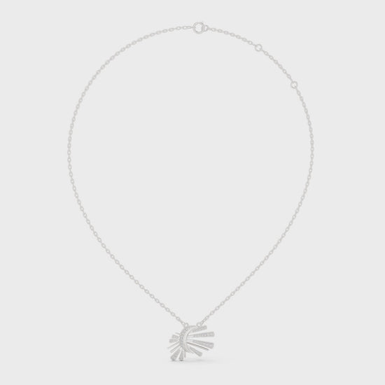 Sunburst fan design diamond pendant necklace with ray pattern