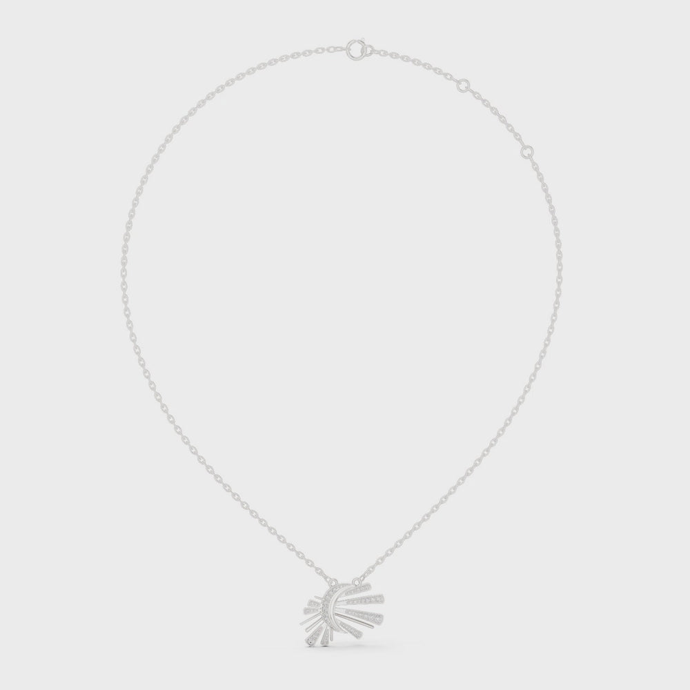 Sunburst fan design diamond pendant necklace with ray pattern