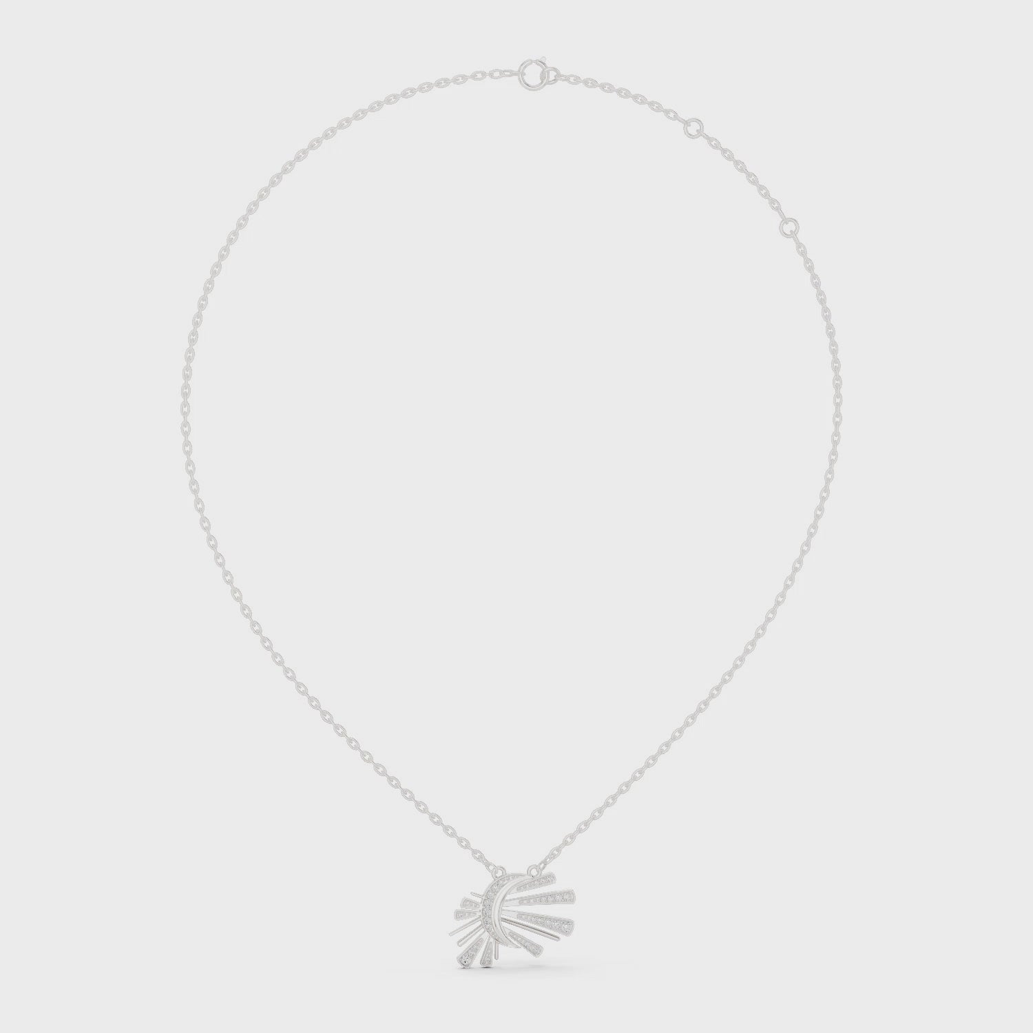 Sunburst fan design diamond pendant necklace with ray pattern
