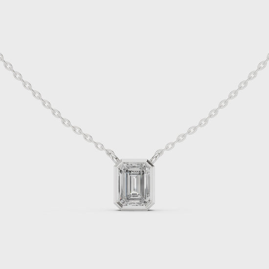 Emerald Cut Bezel Solitaire Diamond Pendant Necklace