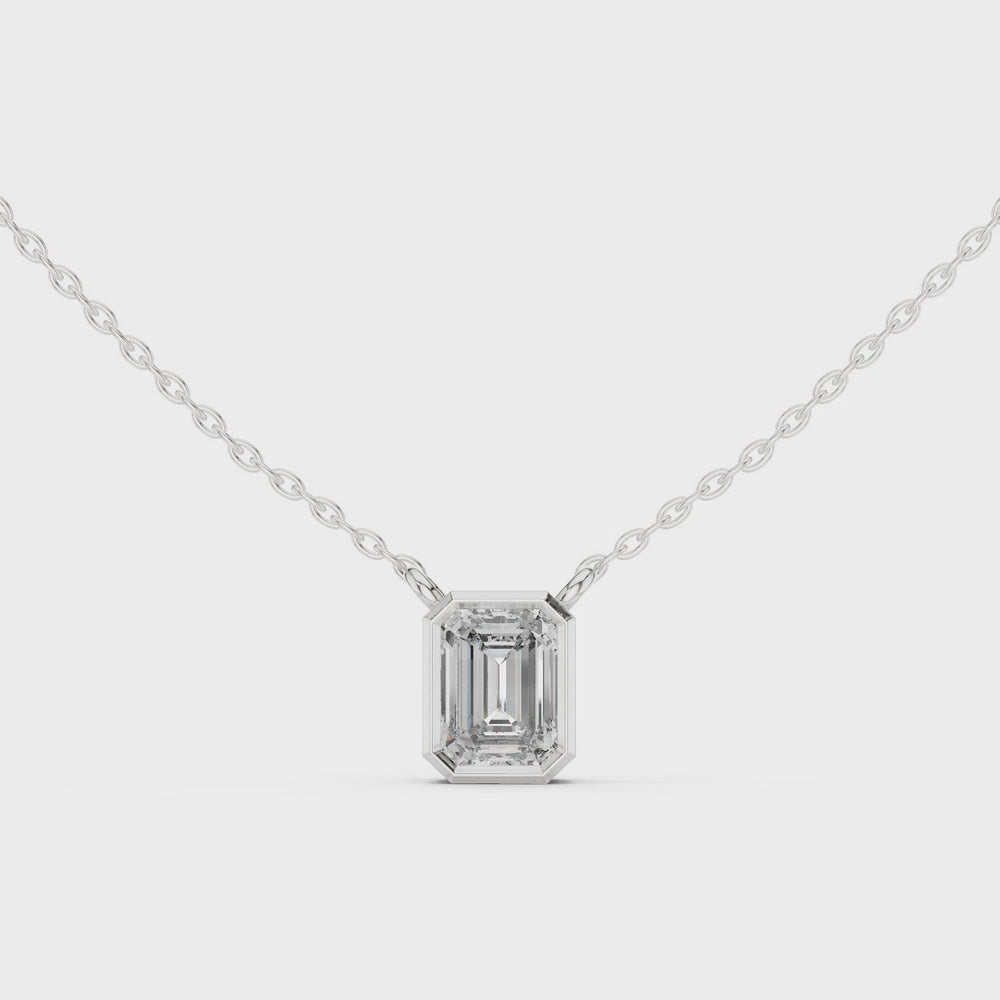 Emerald Cut Bezel Solitaire Diamond Pendant Necklace