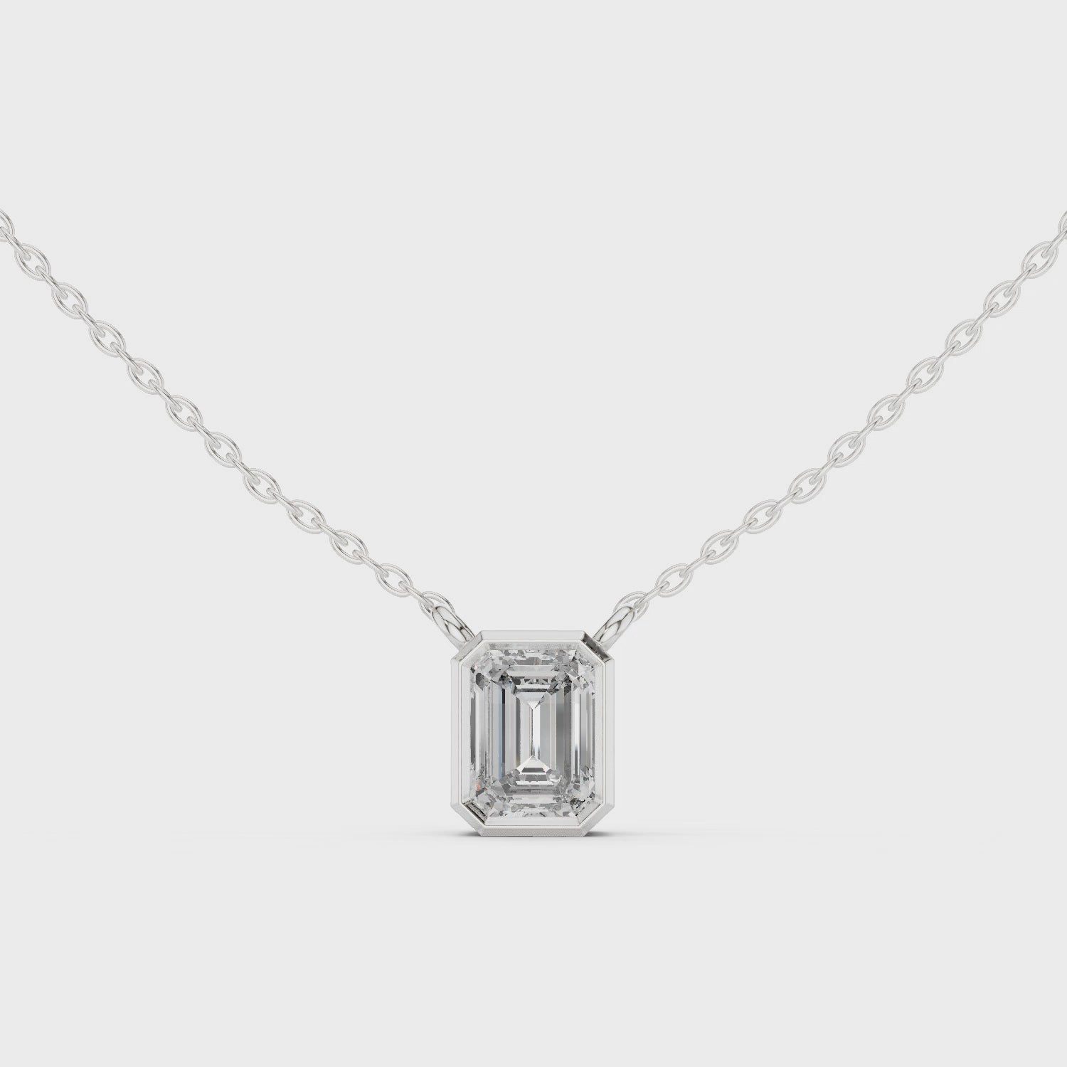 Emerald Cut Bezel Solitaire Diamond Pendant Necklace