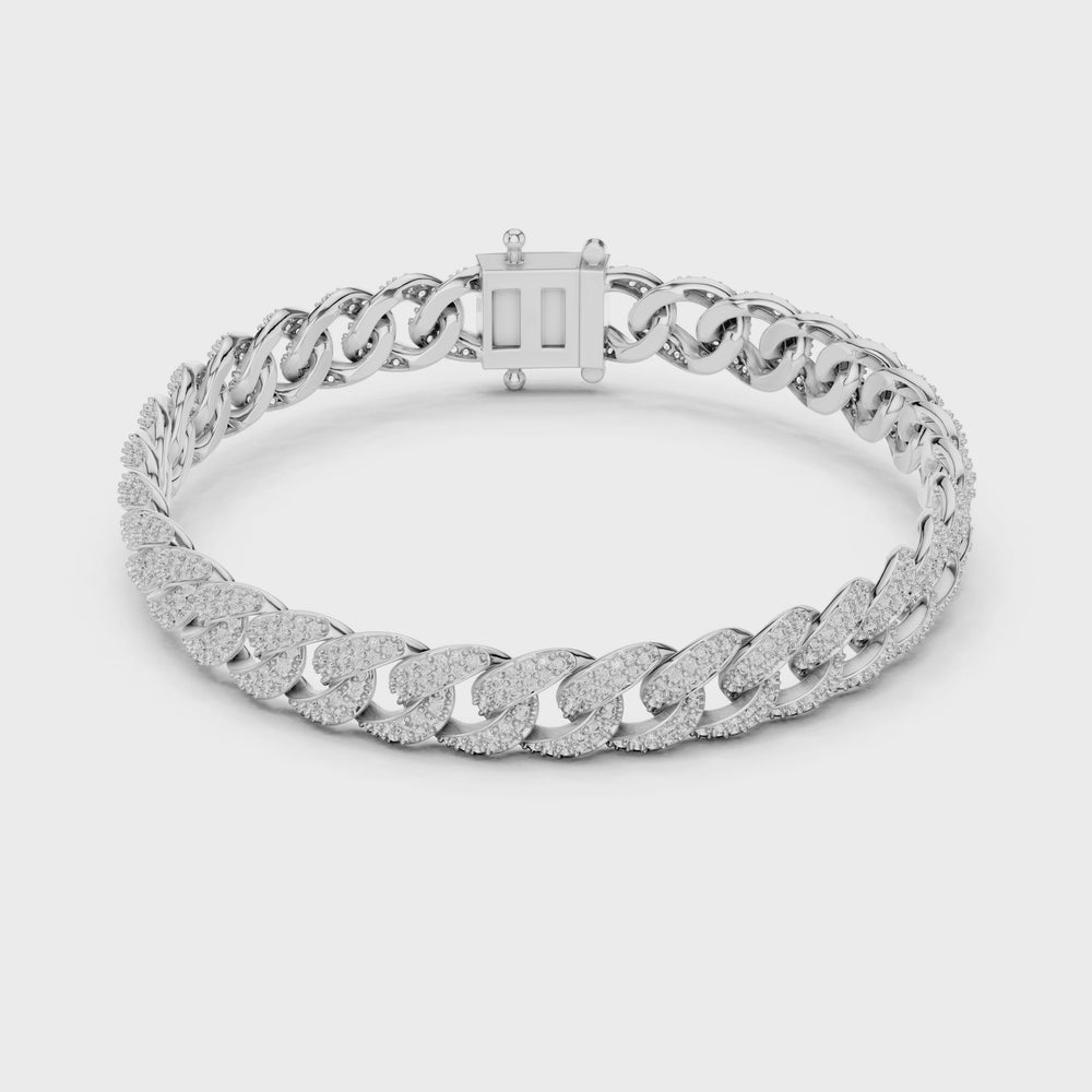 Cuban link pave bracelet with fully studded interlocking curb chain detailing
