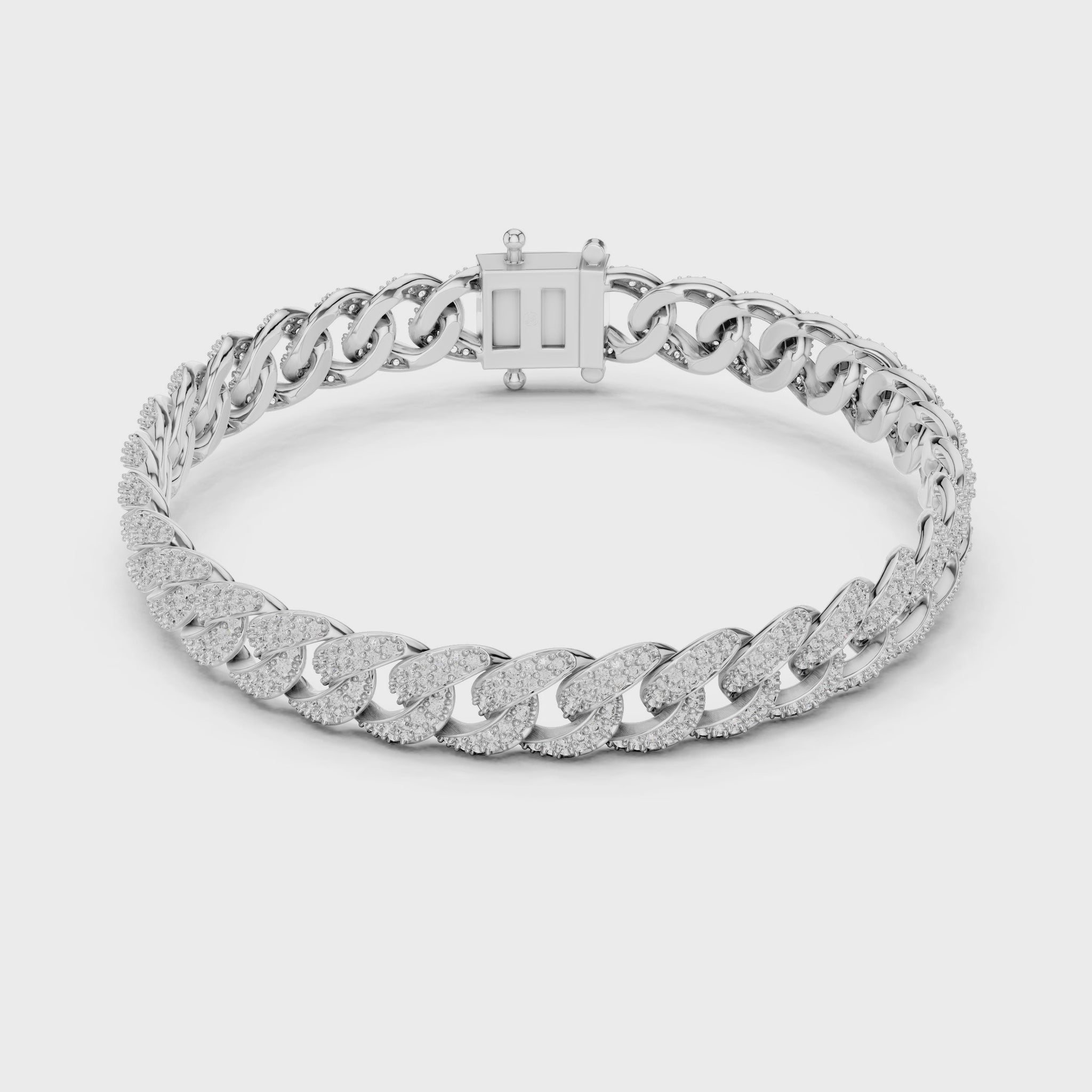 Cuban link pave bracelet with fully studded interlocking curb chain detailing
