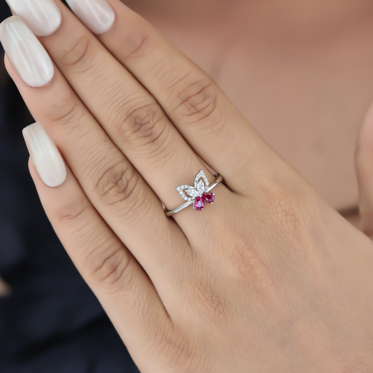 925 sterling silver Butterfly Ring with Red Stone for women India