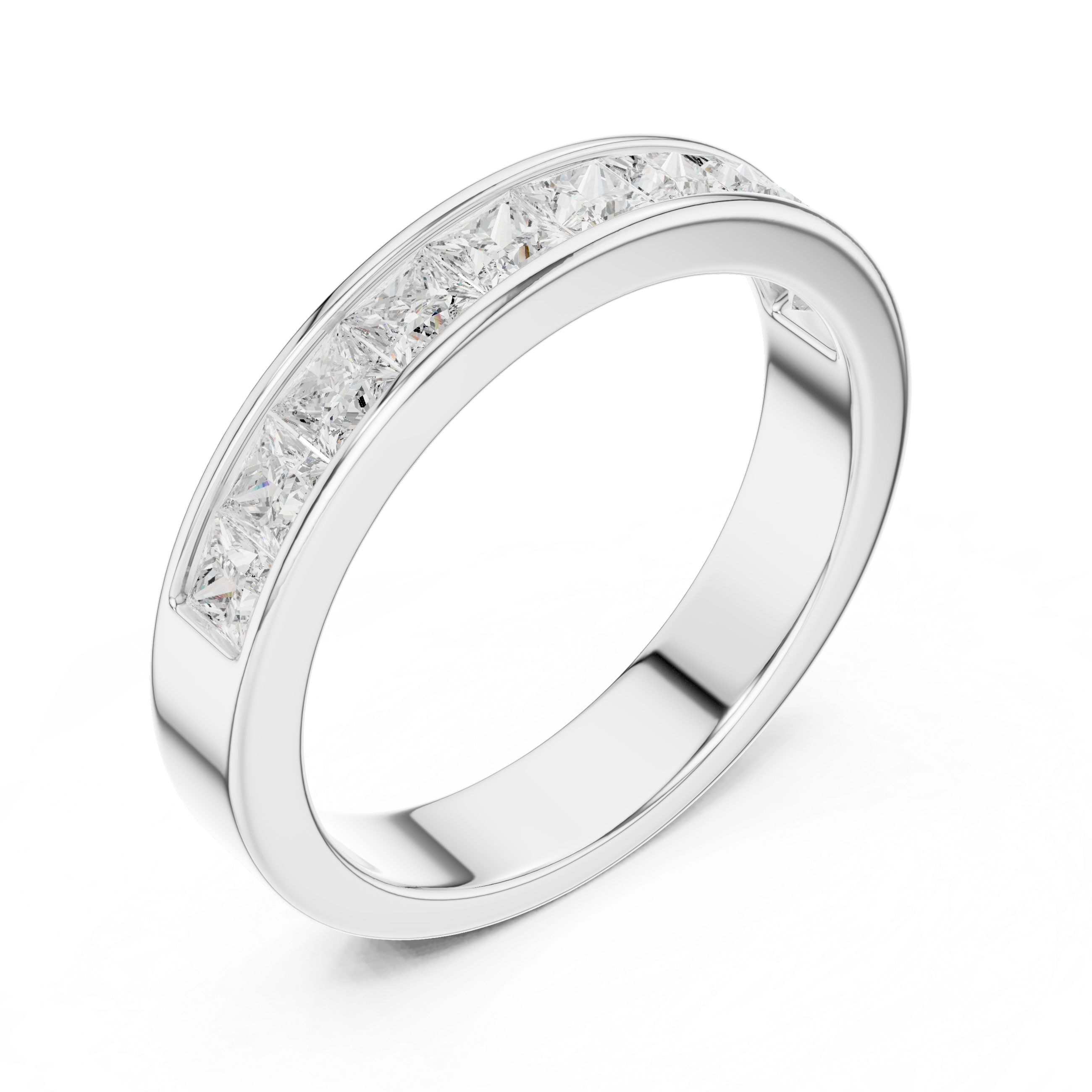 Half eternity princess cut channel set diamond band