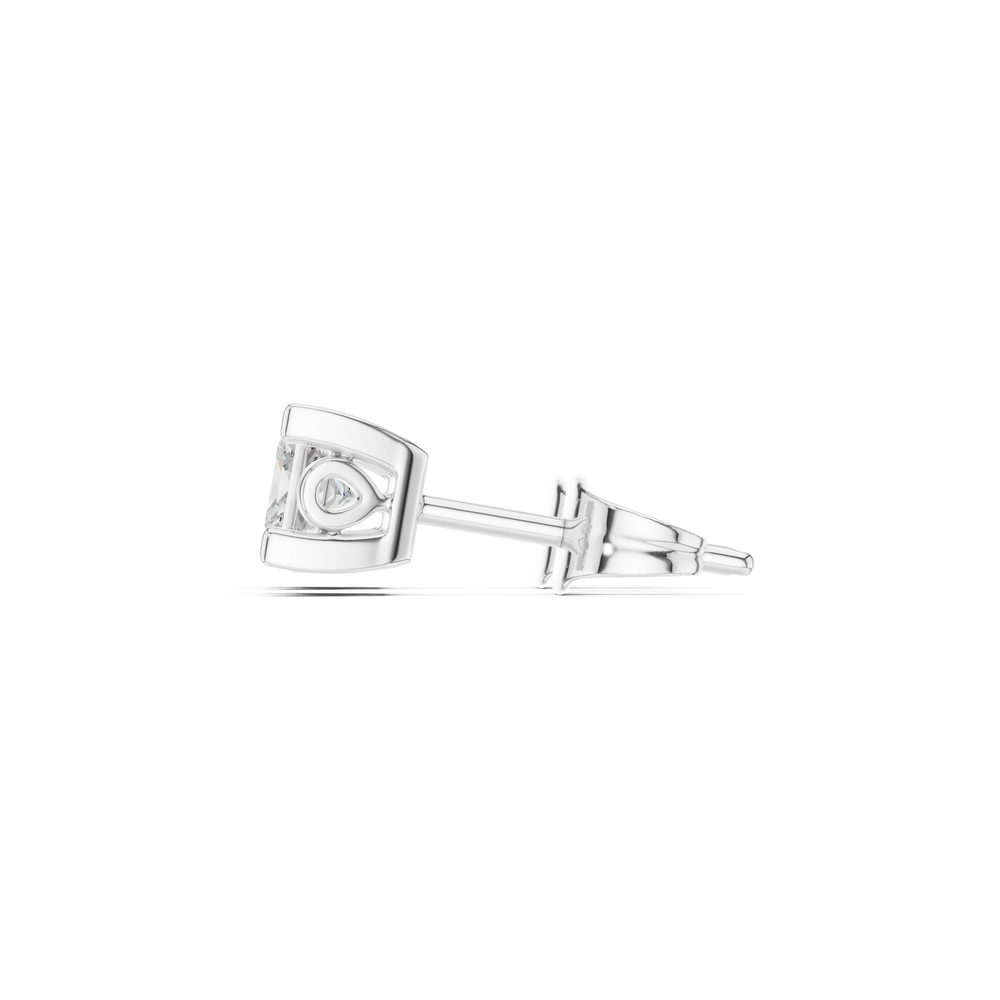 Princess cut solitaire stud earrings with a four-corner bracket claw setting