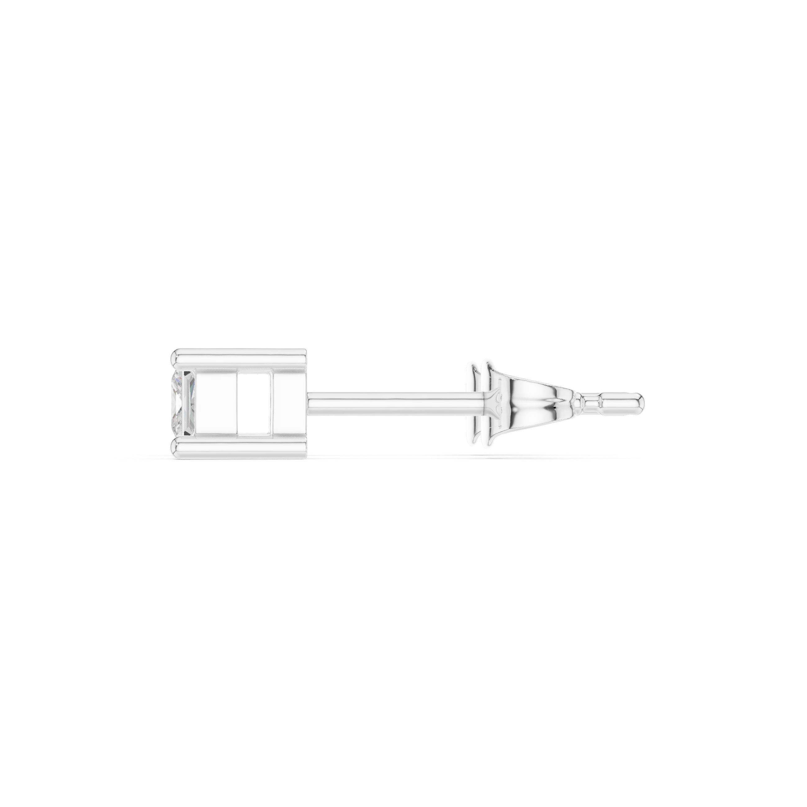 Princess cut solitaire stud earrings with a four-ball-tip claw setting