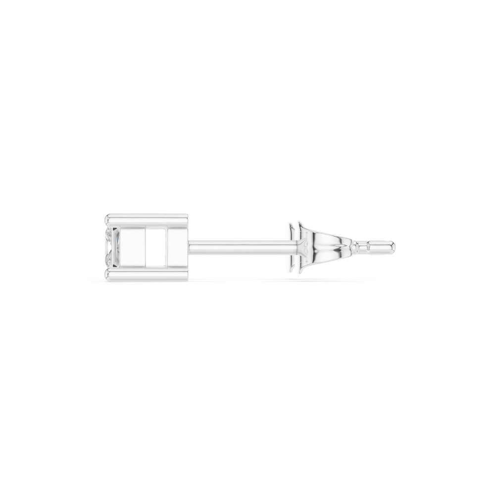 Princess cut solitaire stud earrings with a four-ball-tip claw setting