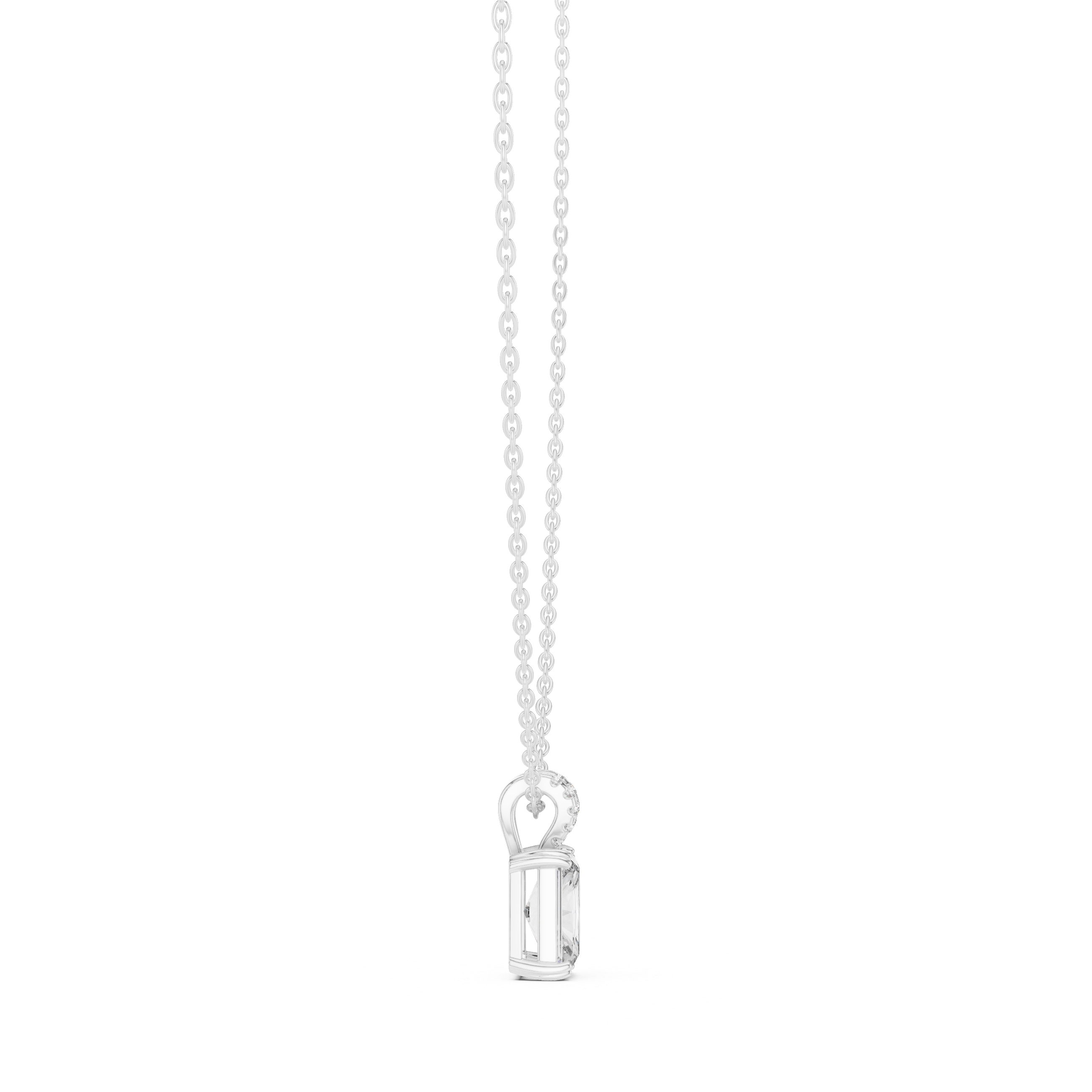 Radiant cut solitaire diamond pendant necklace with pave bail setting