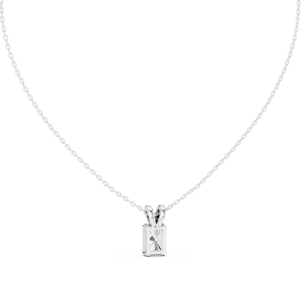Radiant cut solitaire diamond pendant necklace with pave bail setting