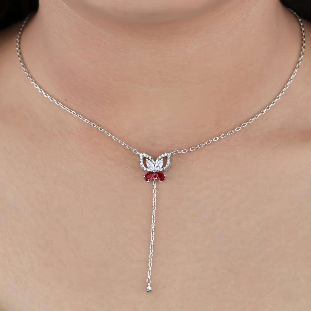 925 sterling silver Butterfly Necklace with Red Stone for women India