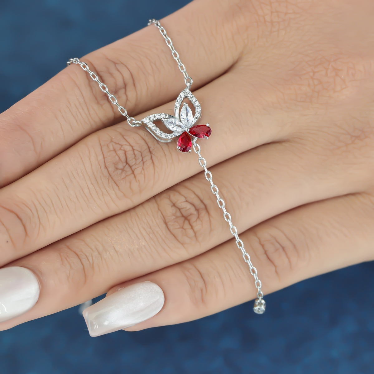 925 sterling silver Butterfly Necklace with Red Stone for women India