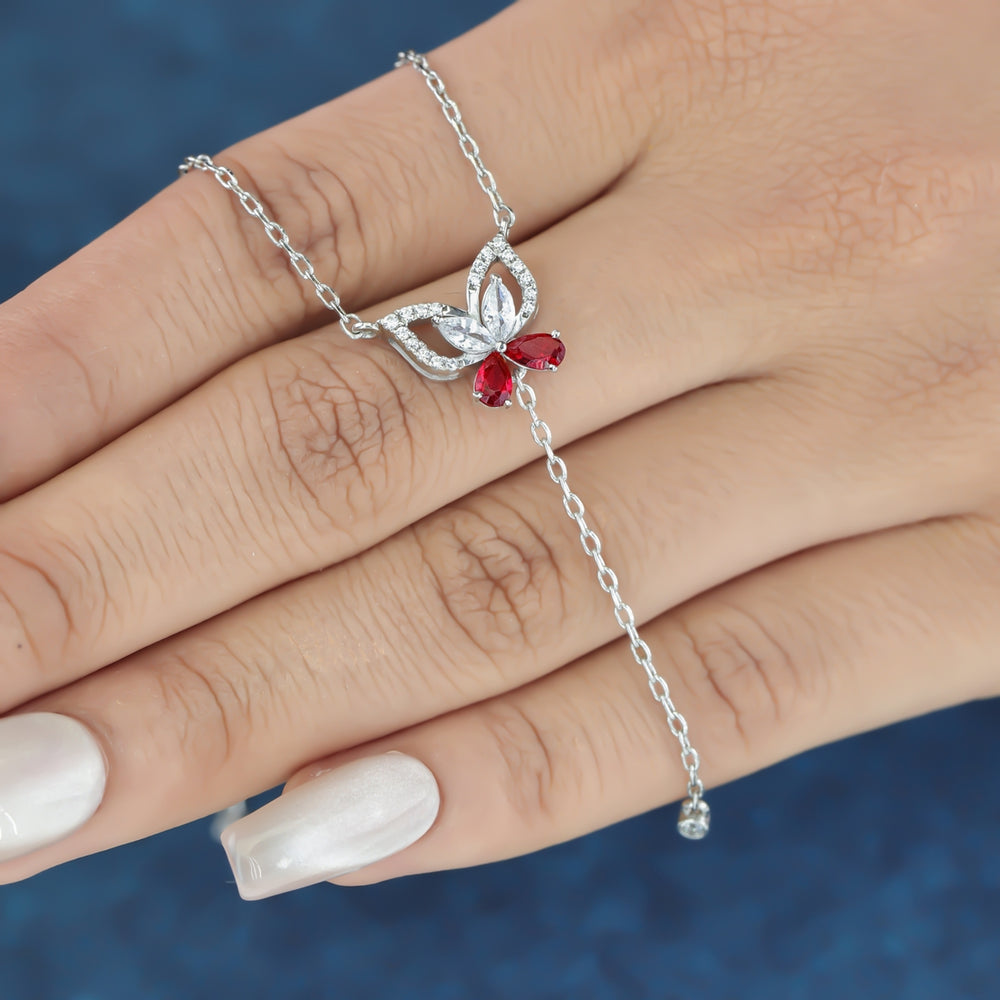 925 sterling silver Butterfly Necklace with Red Stone for women India