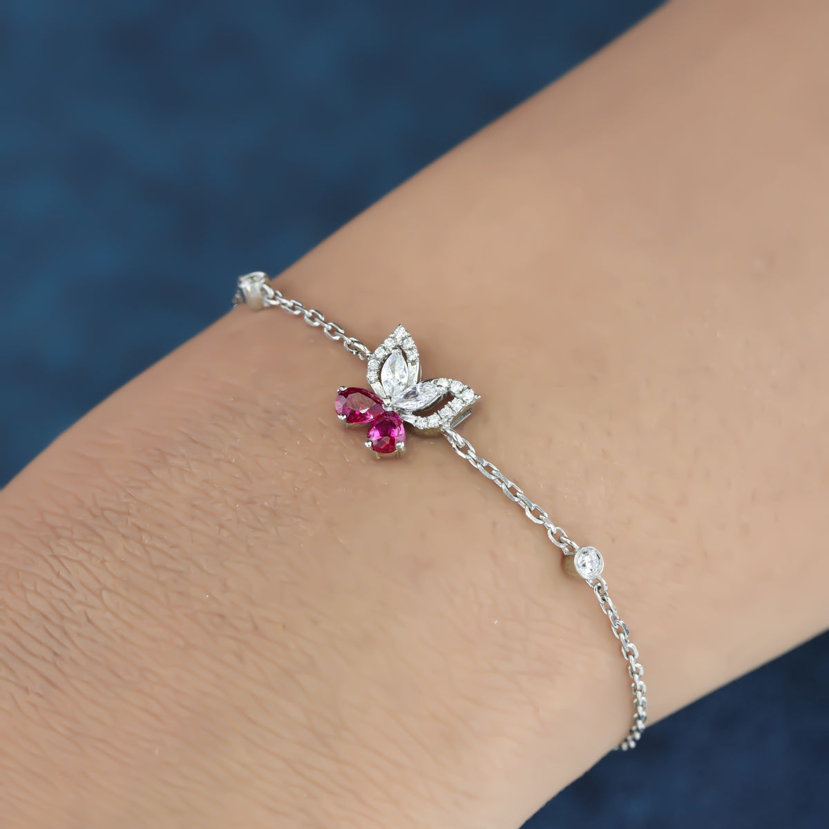 925 sterling silver butterfly bracelet with red stone for women India