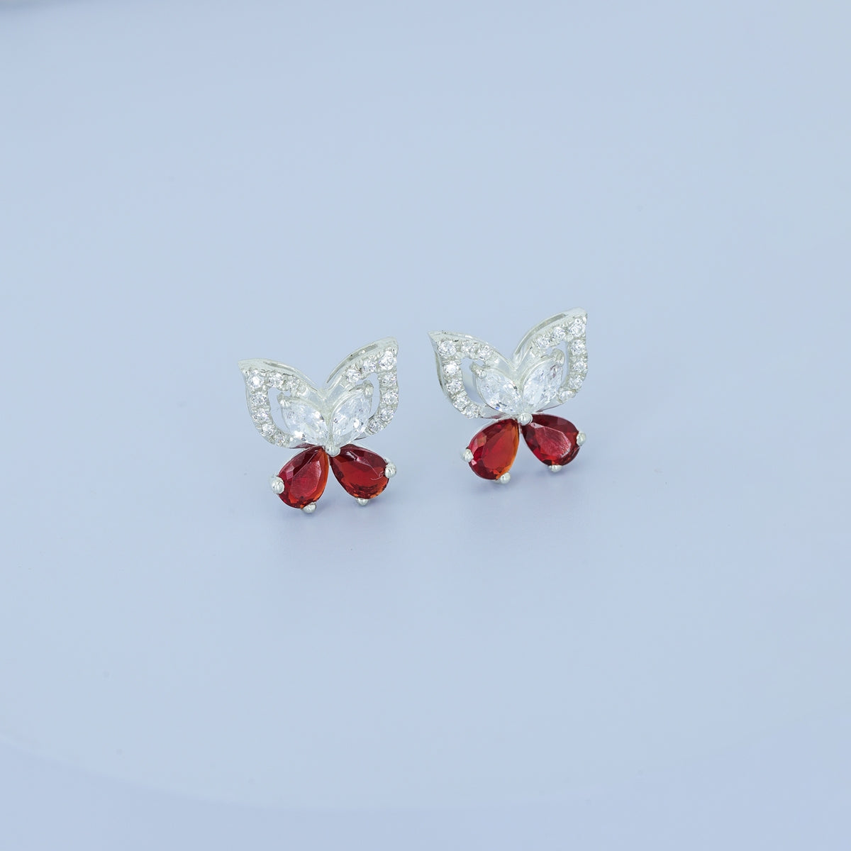 925 sterling silver butterfly earrings with red stone for women India