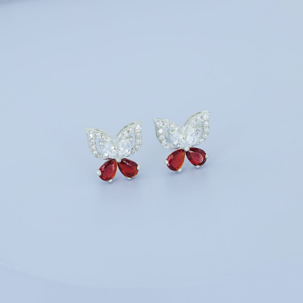 925 sterling silver butterfly earrings with red stone for women India