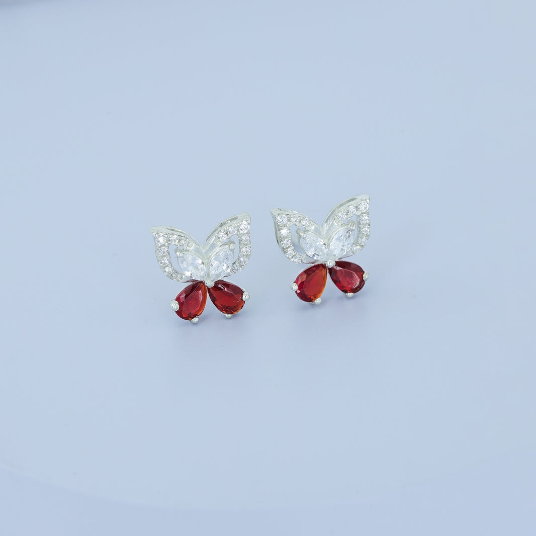 925 sterling silver butterfly earrings with red stone for women India
