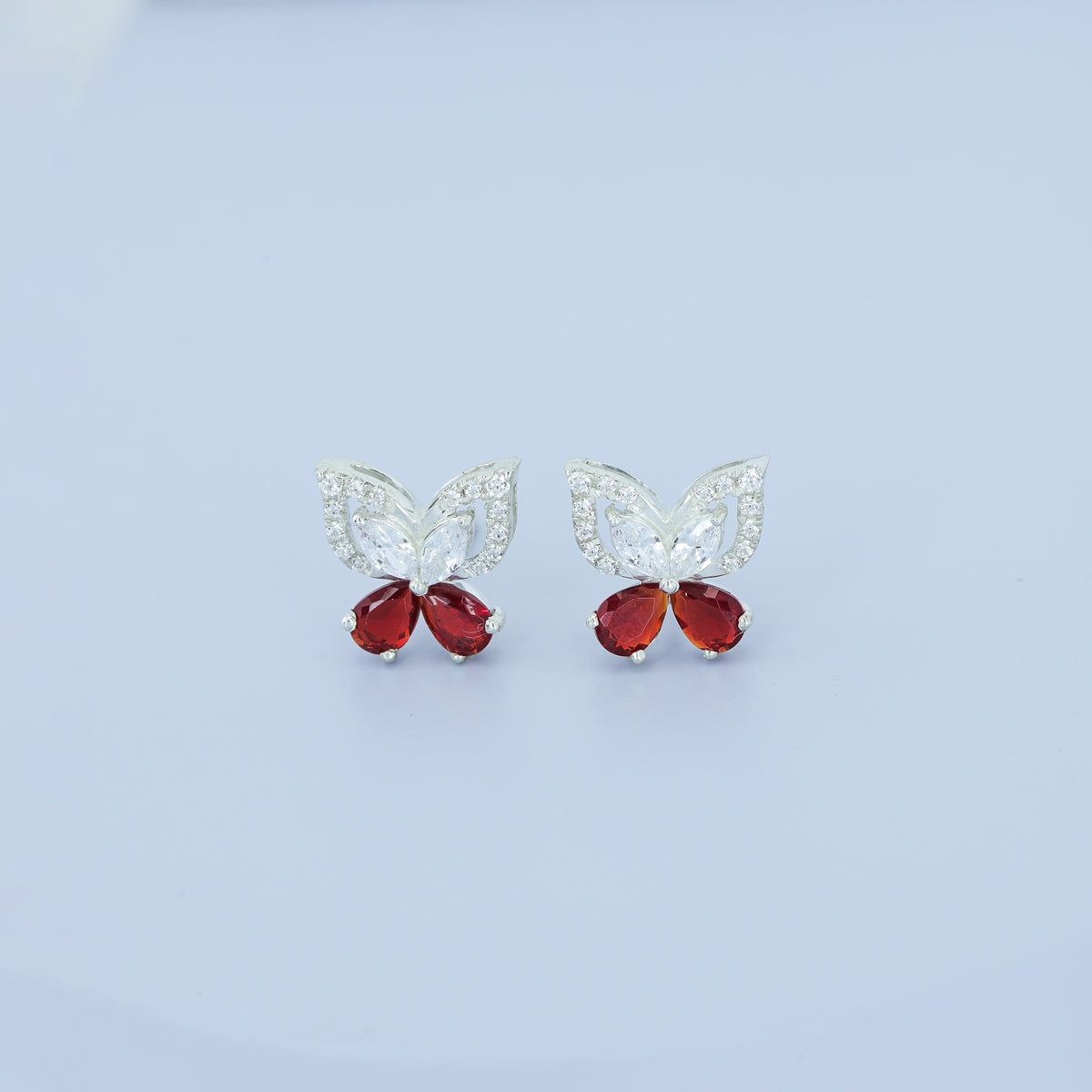 925 sterling silver butterfly earrings with red stone for women India