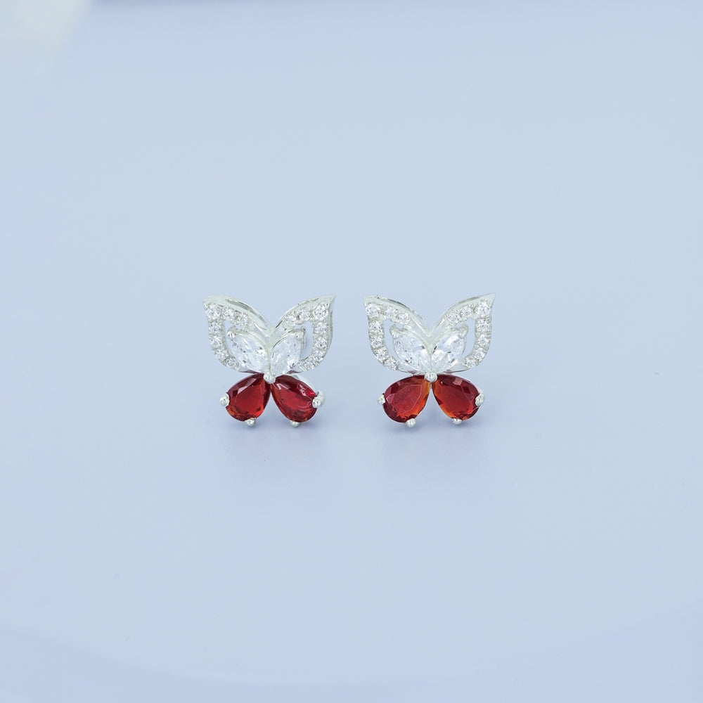 925 sterling silver butterfly earrings with red stone for women India