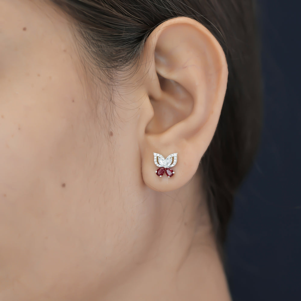 925 sterling silver butterfly earrings with red stone for women India