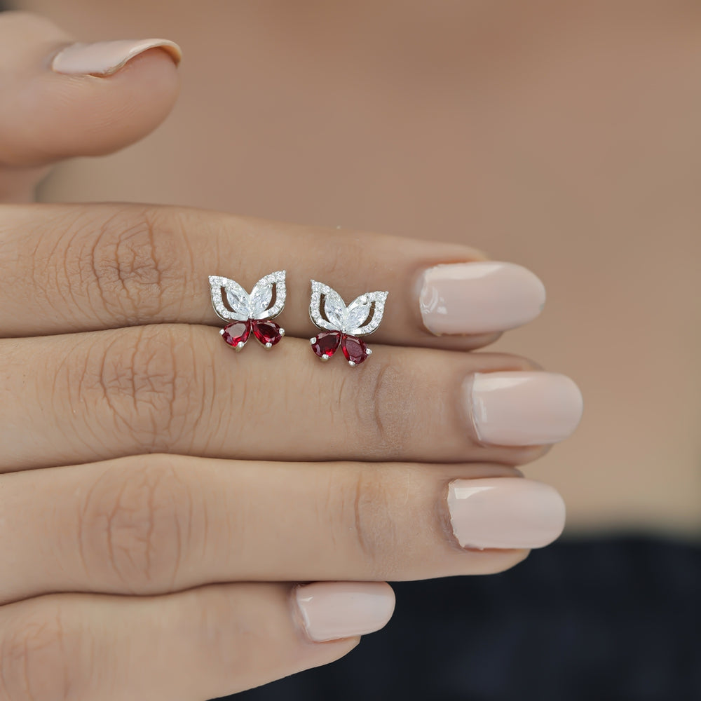 925 sterling silver butterfly earrings with red stone for women India