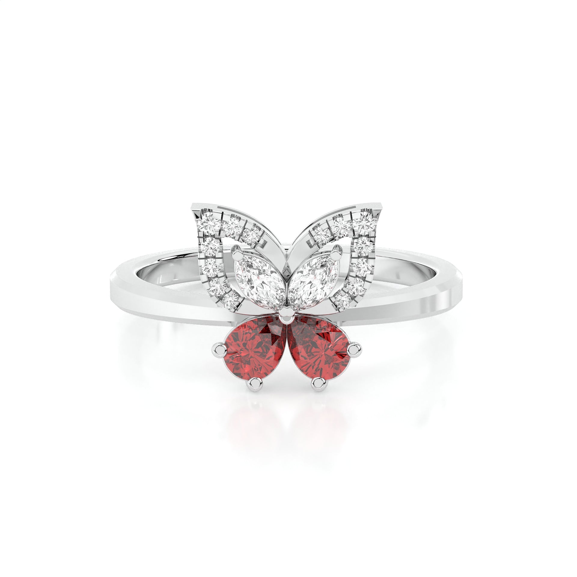 925 sterling silver Butterfly Rings with Red Stone for women India