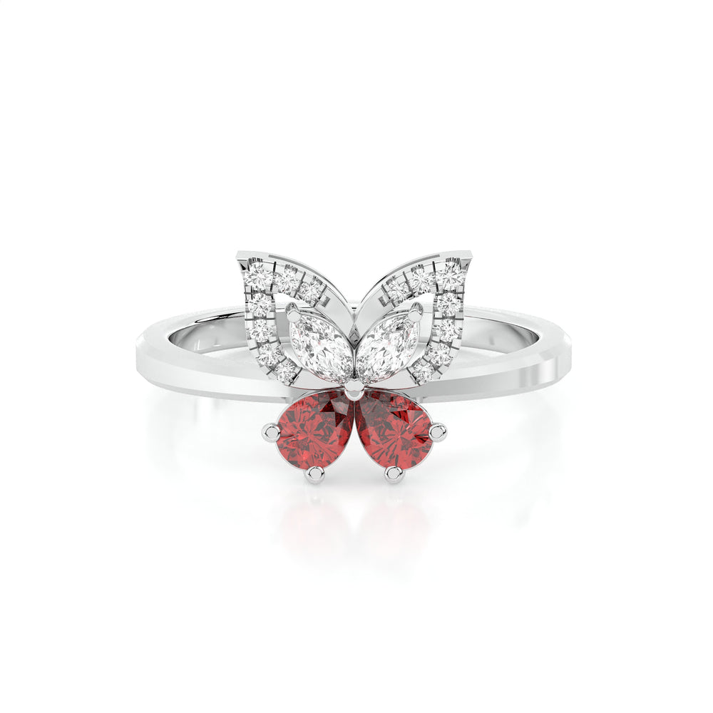 925 sterling silver Butterfly Rings with Red Stone for women India
