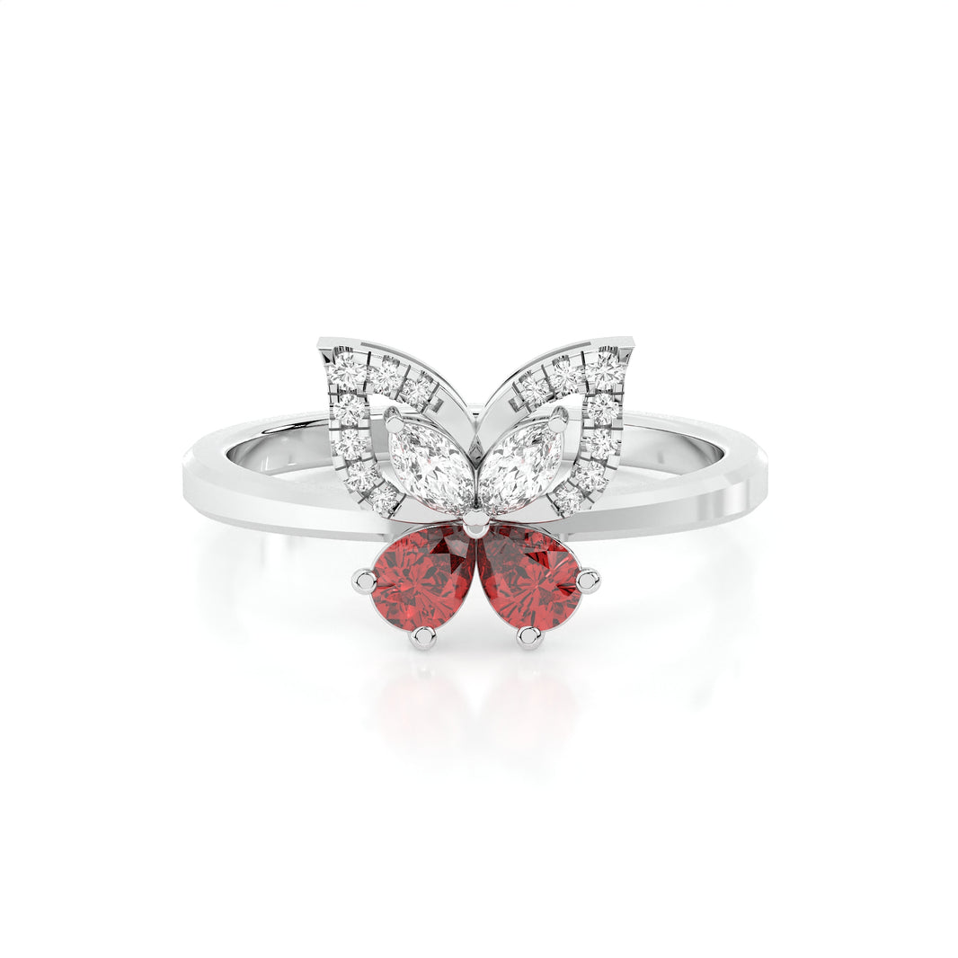 925 sterling silver Butterfly Rings with Red Stone for women India