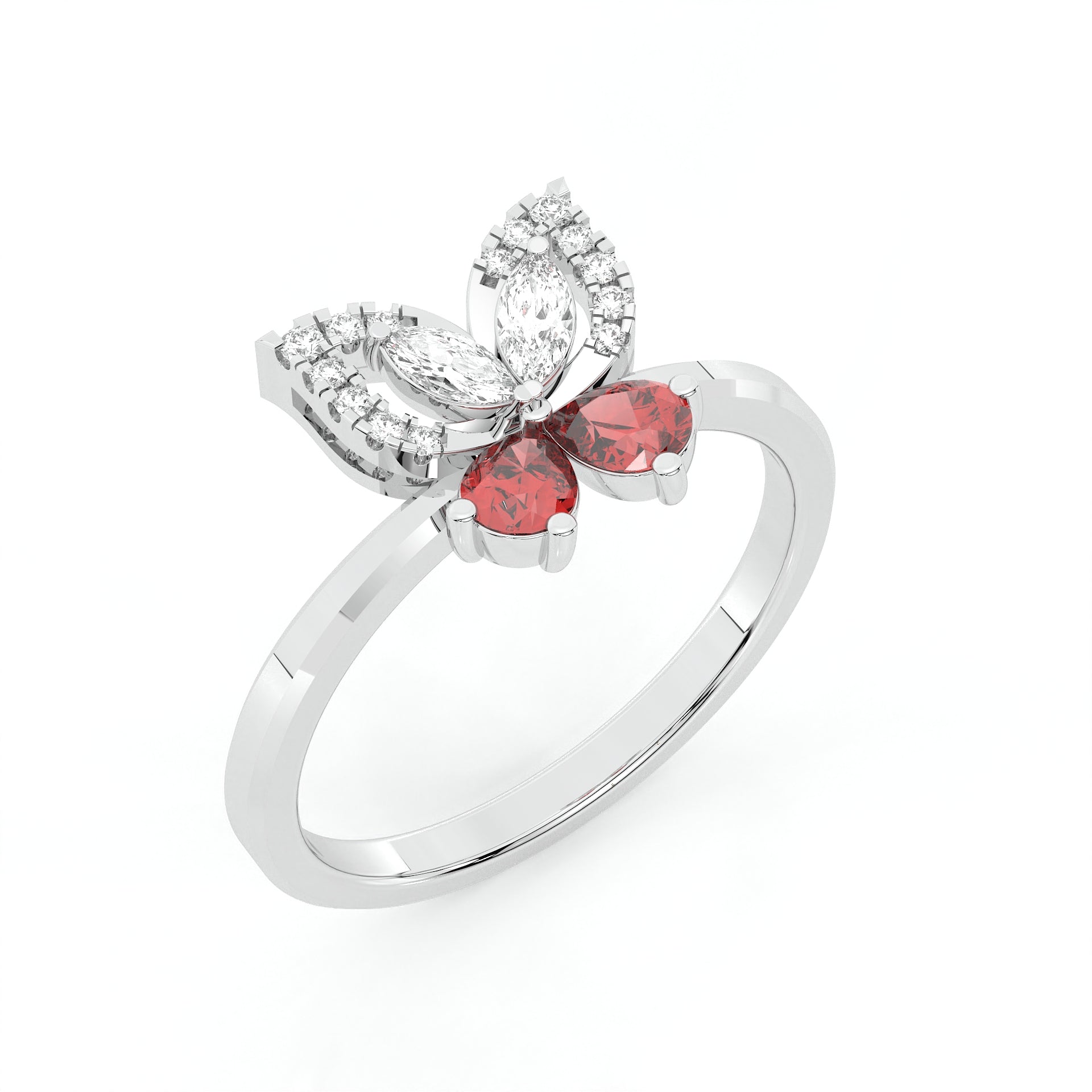 925 sterling silver Butterfly Rings with Red Stone for women India