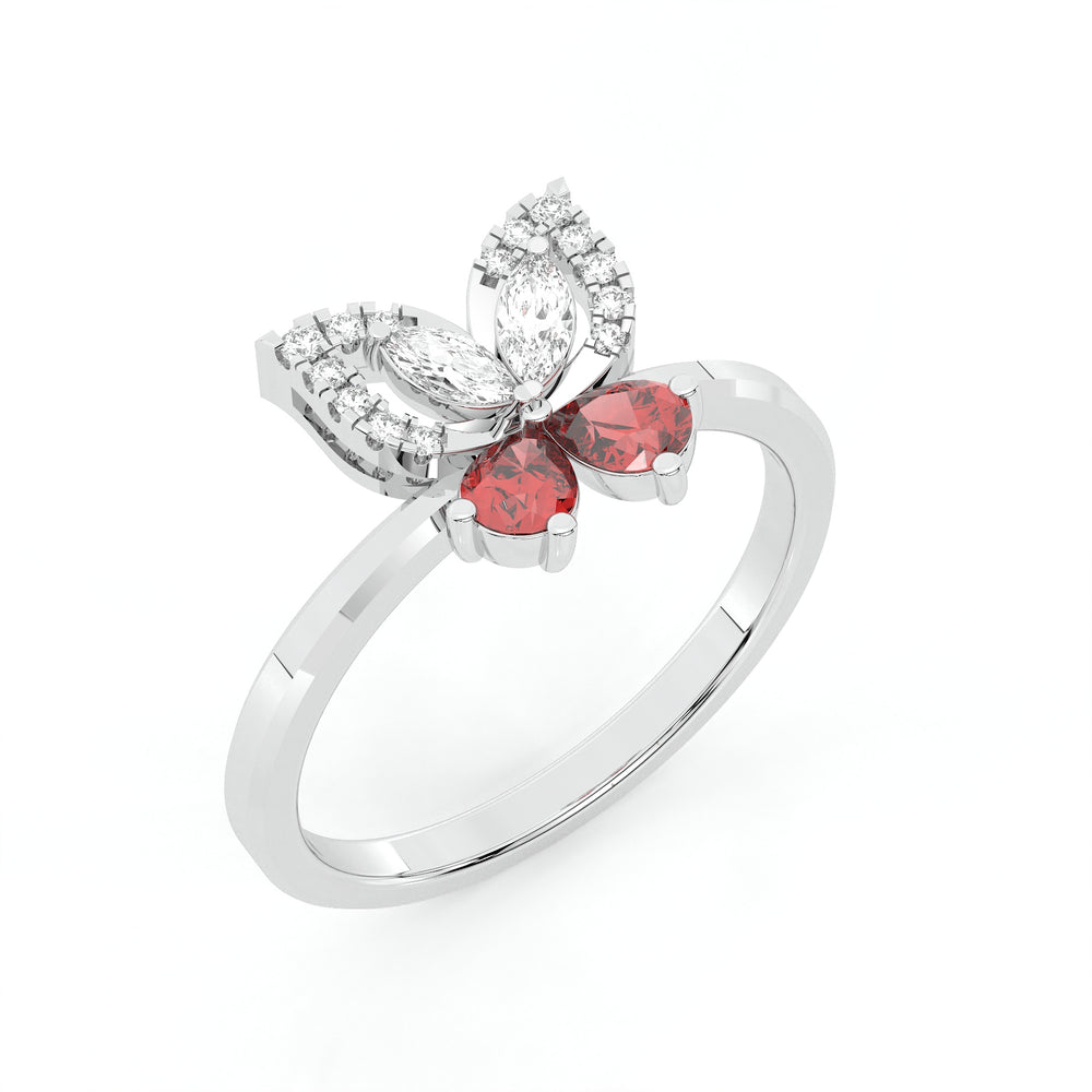 925 sterling silver Butterfly Rings with Red Stone for women India