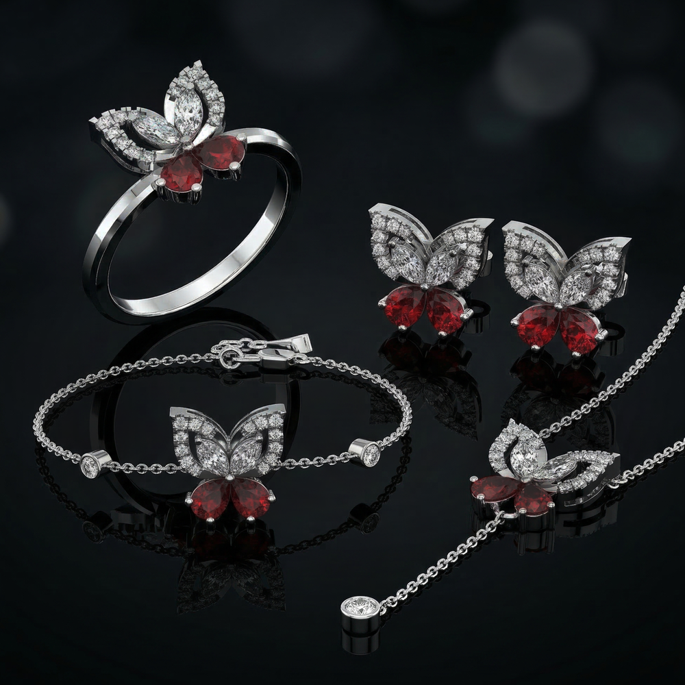925 sterling silver butterfly set with red stone for women India