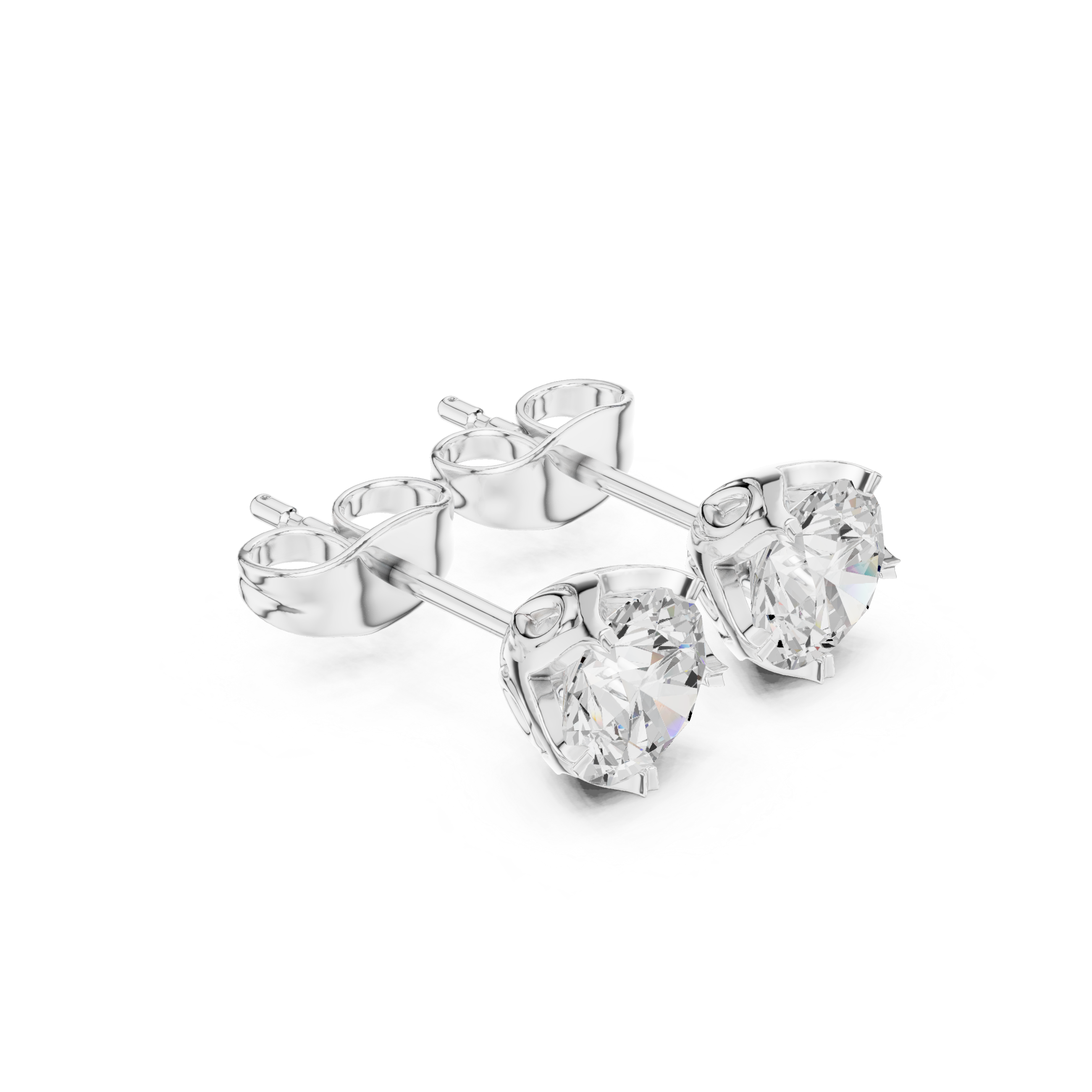 Round brilliant solitaire stud earrings with a five-petal floral shaped claw setting
